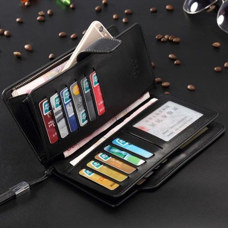 Baellerry Long Men Wallets Top Quality Male Clutch Phone Bag Leather Men Big Capacity Wallet Men Purse Zipper Coin Pocket